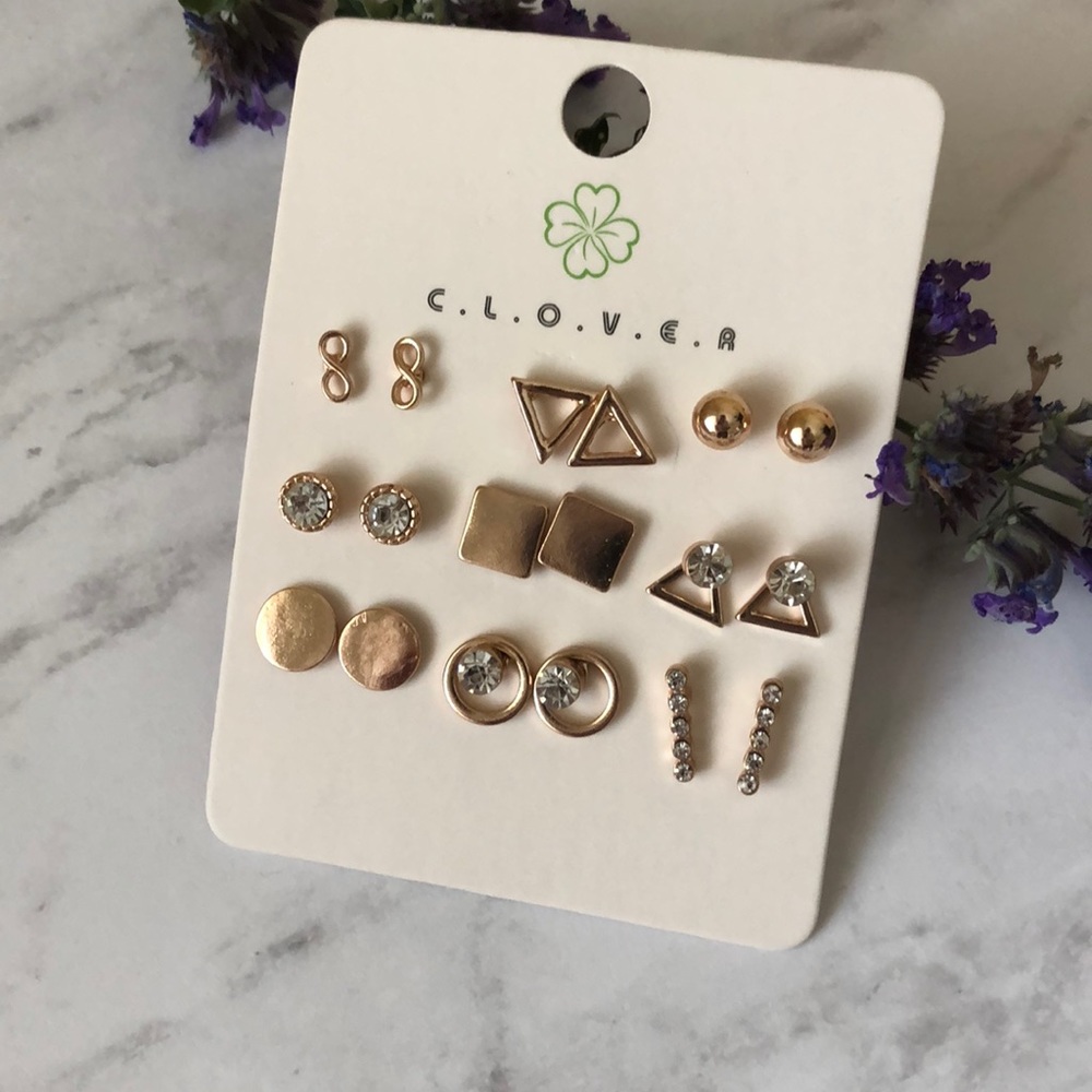 NWT- 9 pairs of gold tone earrings!